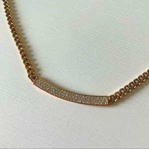 Michael Kors rose gold chain 18 inch rhinestone curved bar choker necklace